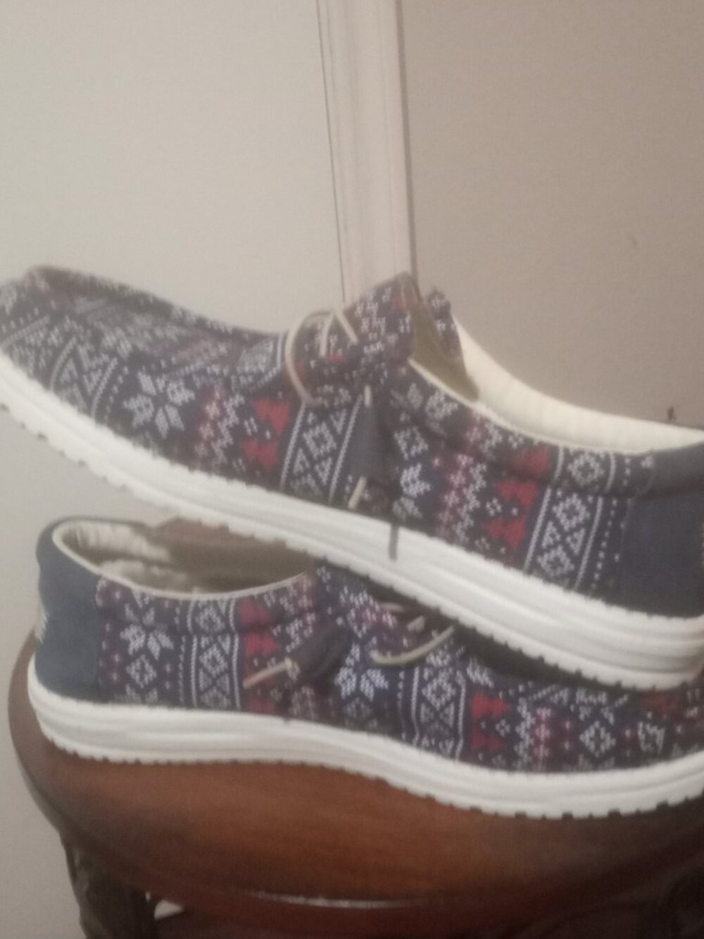 Men's Hey Dude Wally Winter Sweater Fair Isle Slip-On Shoes Navy US 12 EU 46 - Picture 11 of 13